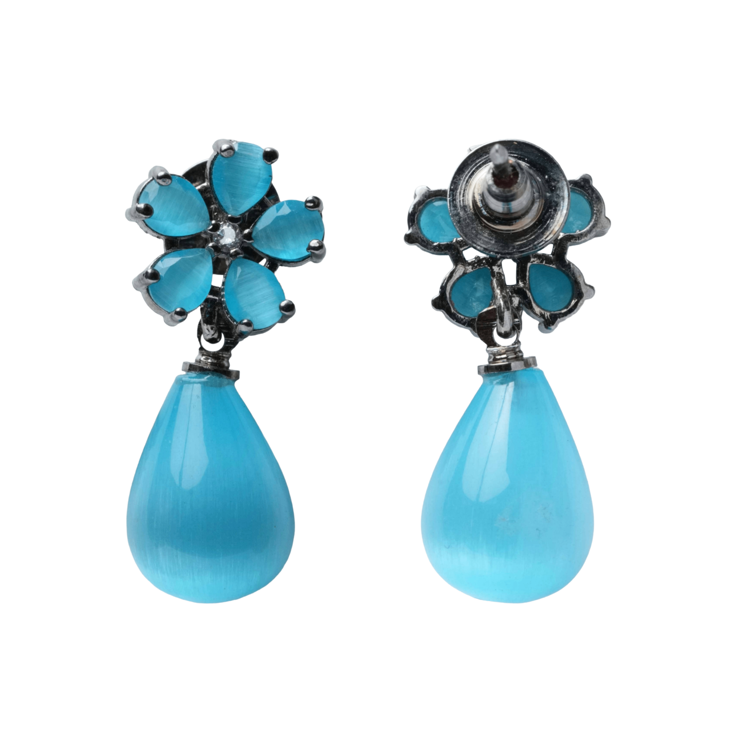 Turquoise Stone Floral Drop Earrings for Women