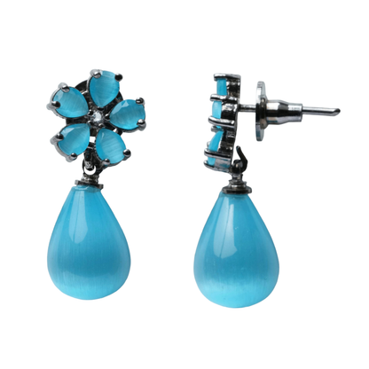 Turquoise Stone Floral Drop Earrings for Women