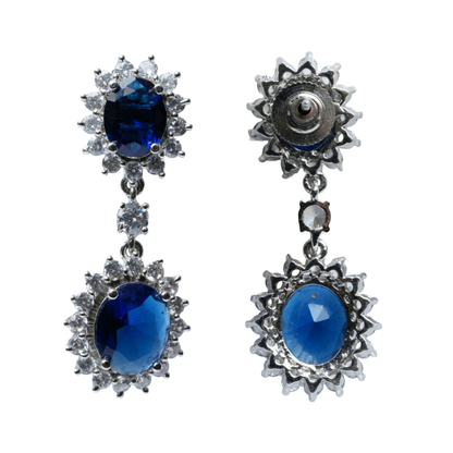 Blue Stone Double Drop Earrings for Women