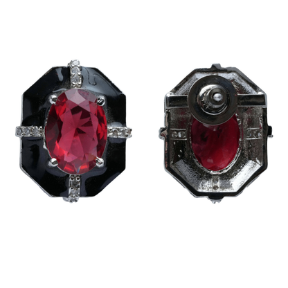 Black Base Red Stone Stud Earrings for Women
