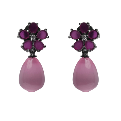 Ruby Tone Floral Drop Earrings for Women