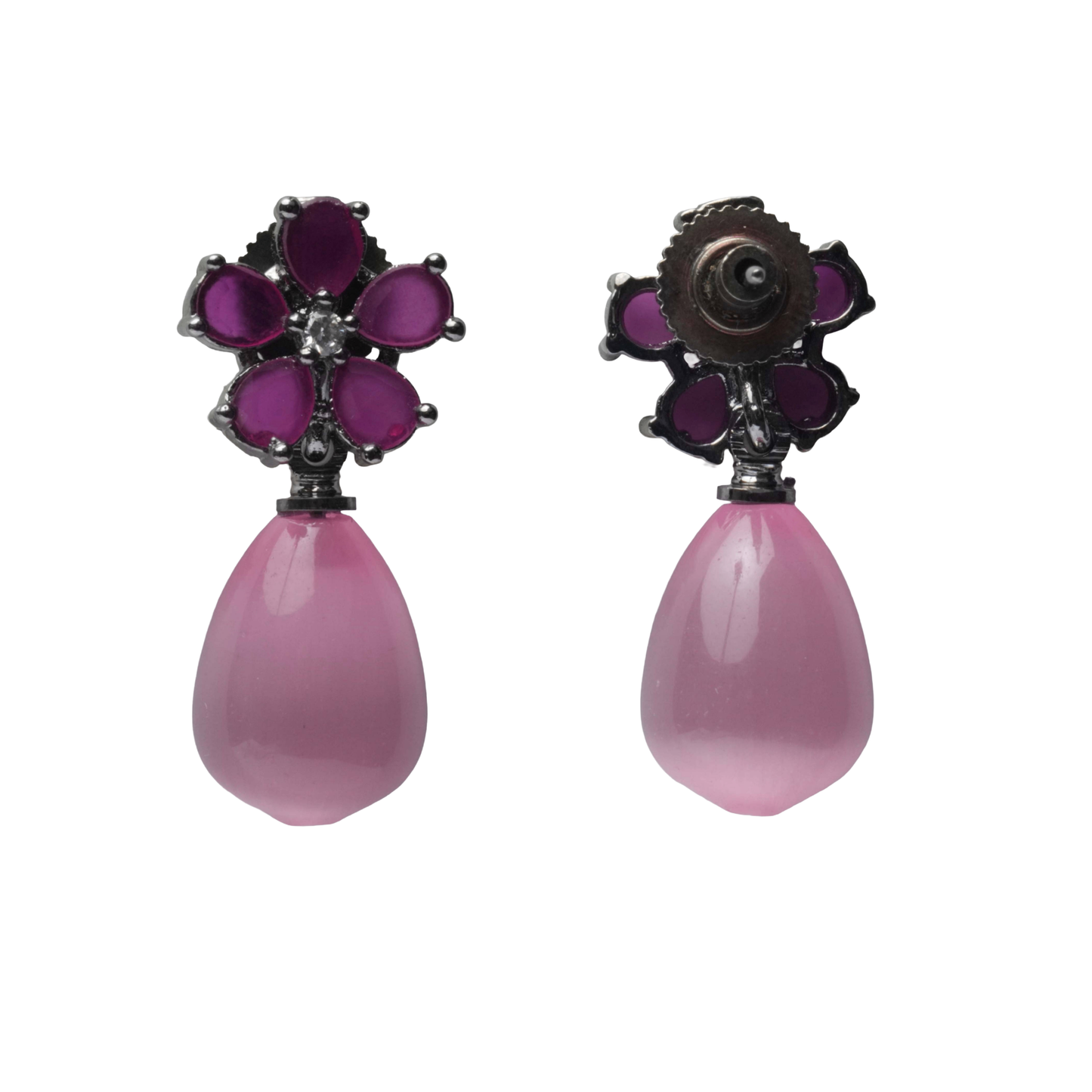 Ruby Tone Floral Drop Earrings for Women