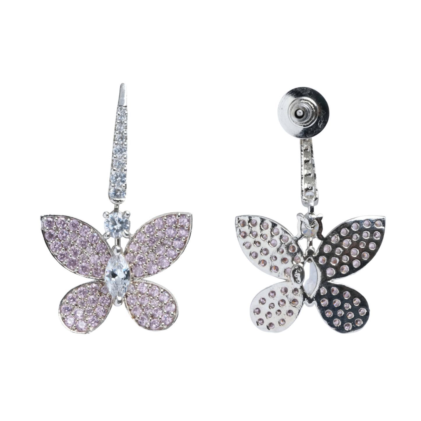 Pink Crystal Butterfly Earrings for Women