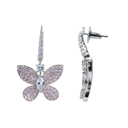 Pink Crystal Butterfly Earrings for Women