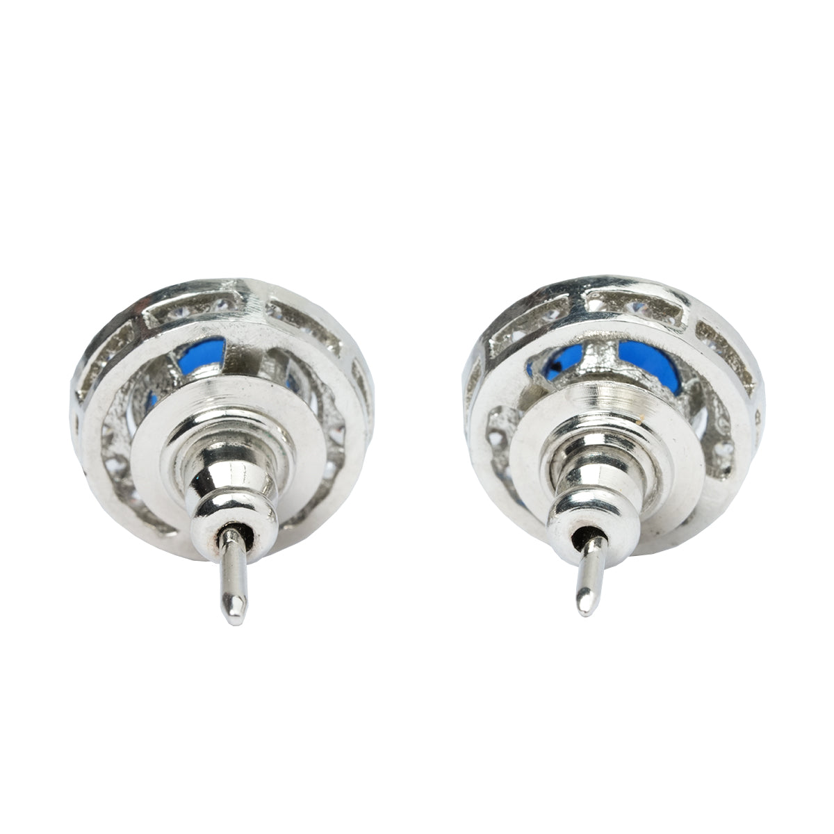 Back view of earrings showing secure screw-style post and round base setting