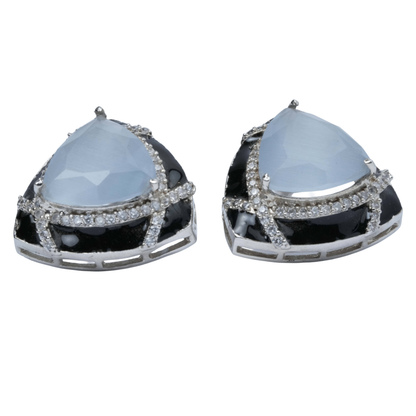 black frame grey stone stud earrings for women front view