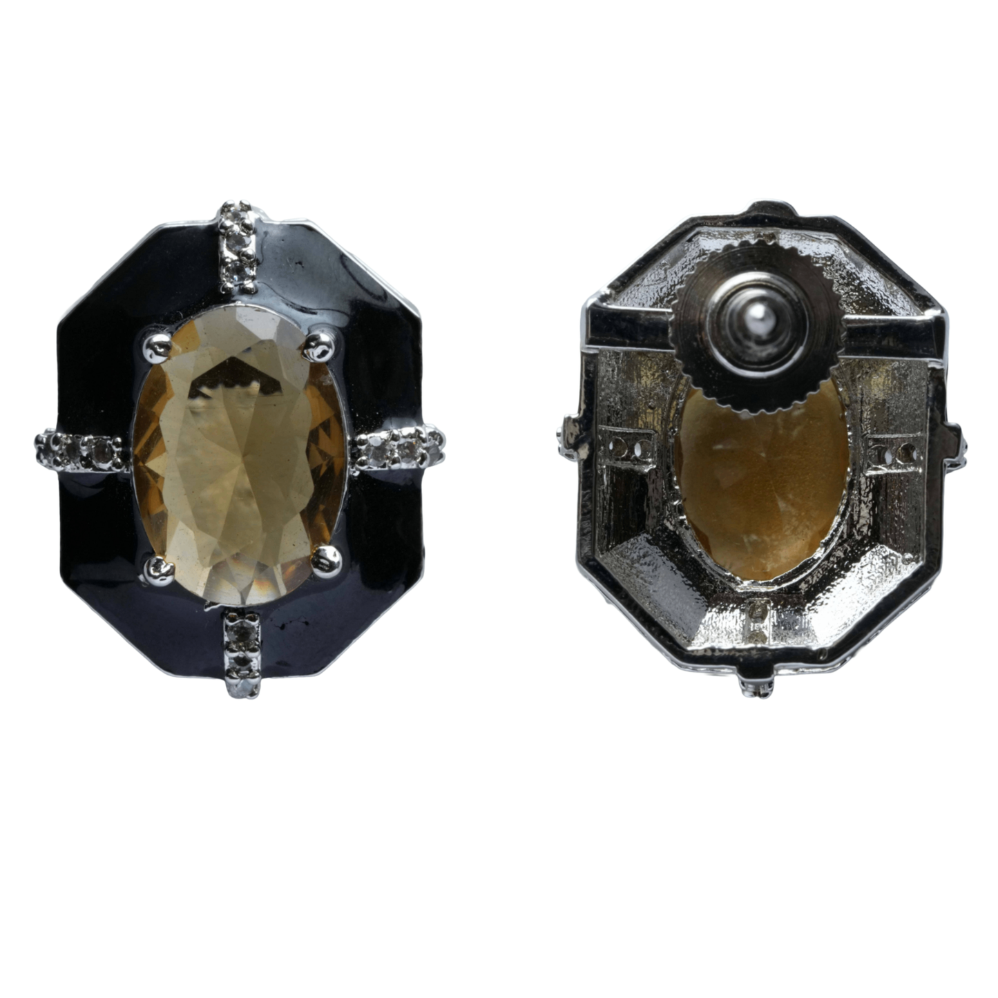 Back view of Black and Rust Stone Statement Stud Earrings on a white background, showing the secure stud closure and premium finish.