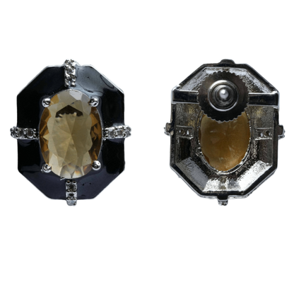 Back view of Black and Rust Stone Statement Stud Earrings on a white background, showing the secure stud closure and premium finish.