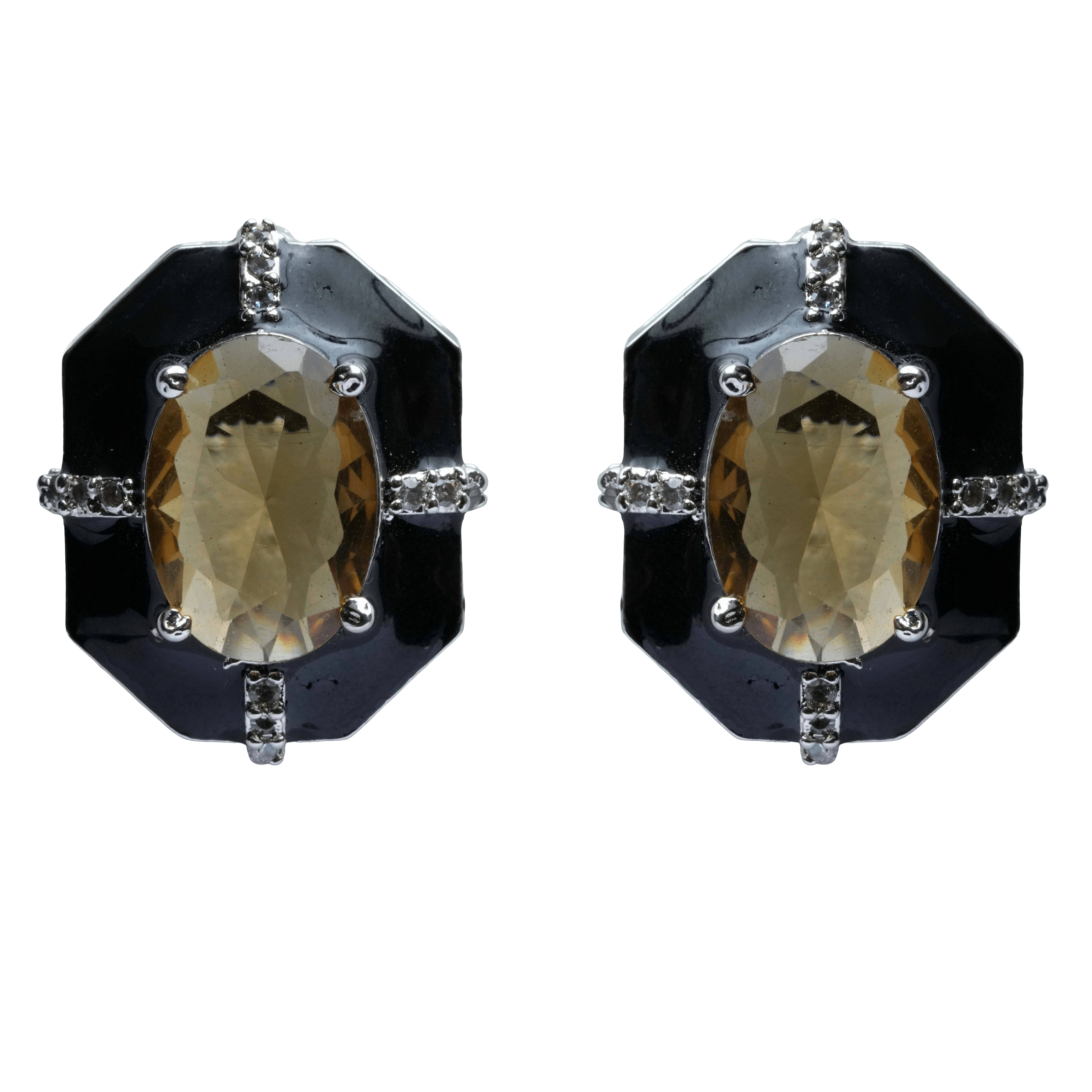 Front view of Black and Rust Stone Statement Stud Earrings on a white background, showcasing the bold statement design and premium craftsmanship.
