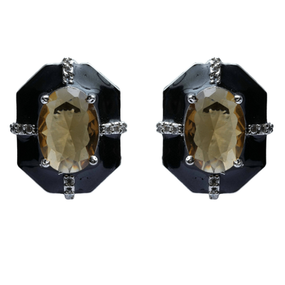 Front view of Black and Rust Stone Statement Stud Earrings on a white background, showcasing the bold statement design and premium craftsmanship.