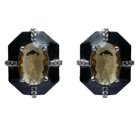 Front view of Black and Rust Stone Statement Stud Earrings on a white background, showcasing the bold statement design and premium craftsmanship.