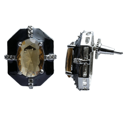 Side view of Black and Rust Stone Statement Stud Earrings on a white background, highlighting the profile, stone setting, and detailed craftsmanship.