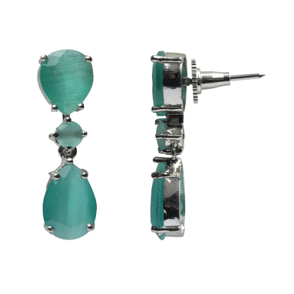 Side view of Teal Green Drop Earrings for Women showcasing the elegant profile and detailed craftsmanship.