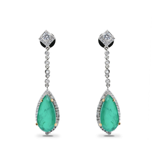 Front view of green teardrop CZ dangle earrings