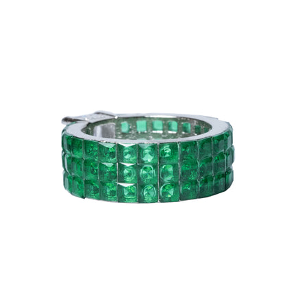 Back view of wide green CZ ring design