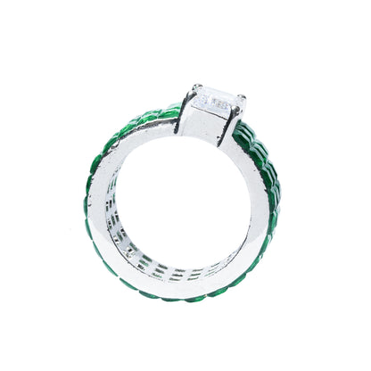 Top view showing circular design of green CZ ring