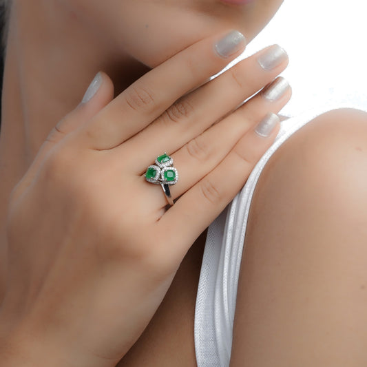 green stone cluster ring for women floral design