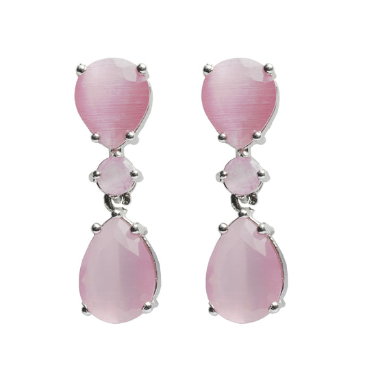 Front view of pink dangle earrings with CZ stones