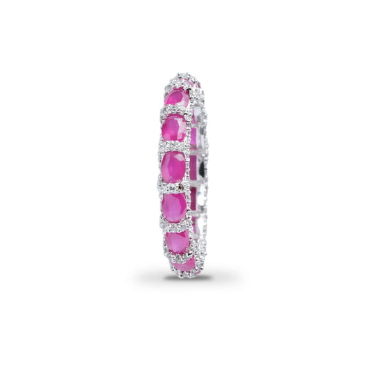 Front view of pink and ruby full stone ring for daily wear