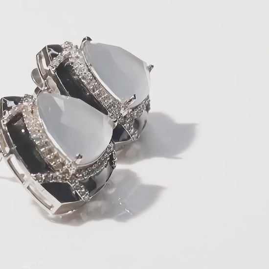 black frame grey stone stud earrings for women modern design

