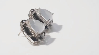 black frame grey stone stud earrings for women modern design
