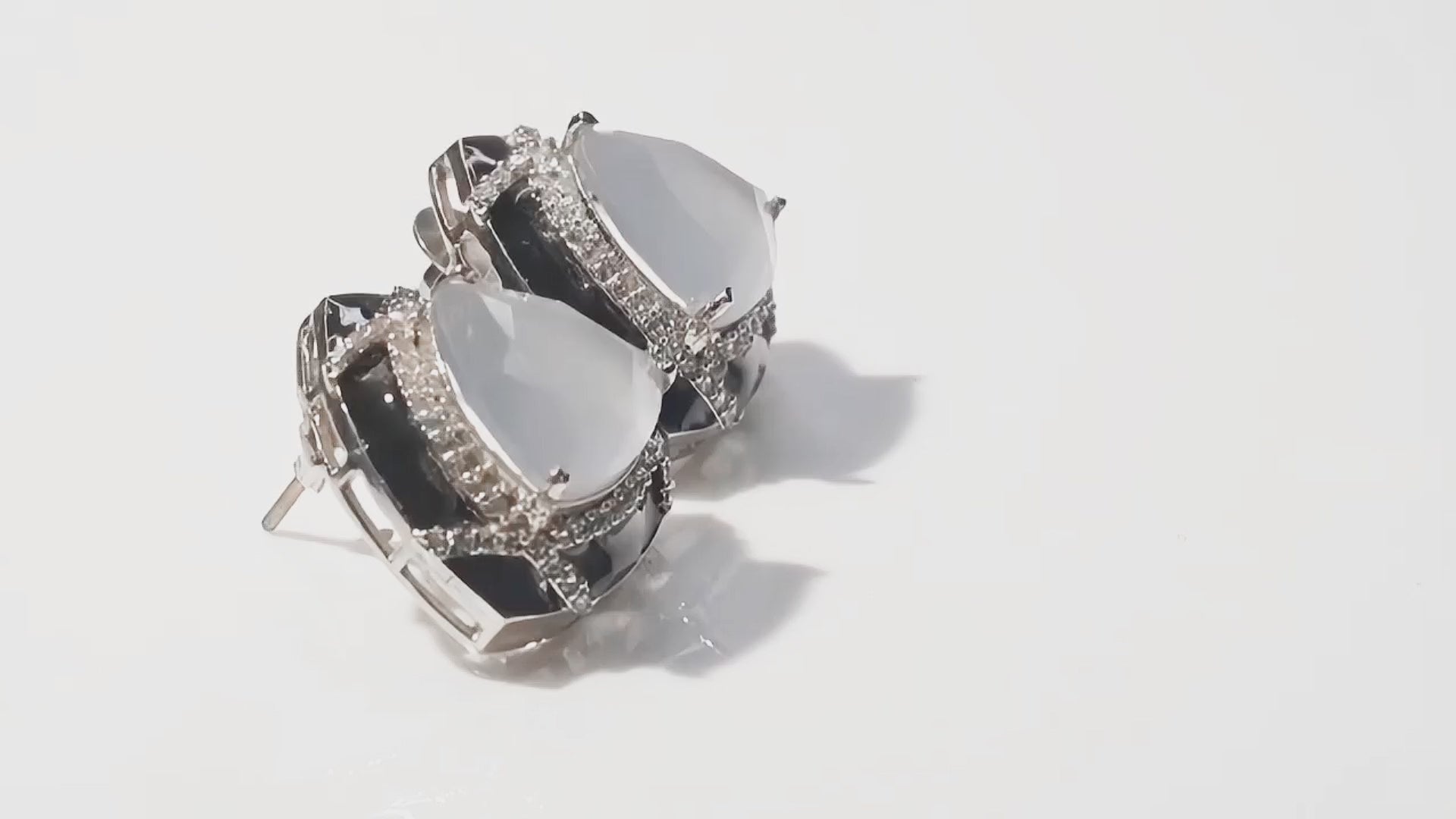 black frame grey stone stud earrings for women modern design
