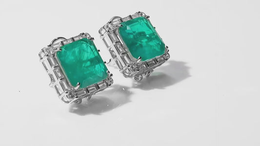 Green Stone Square Stud Earrings for Women