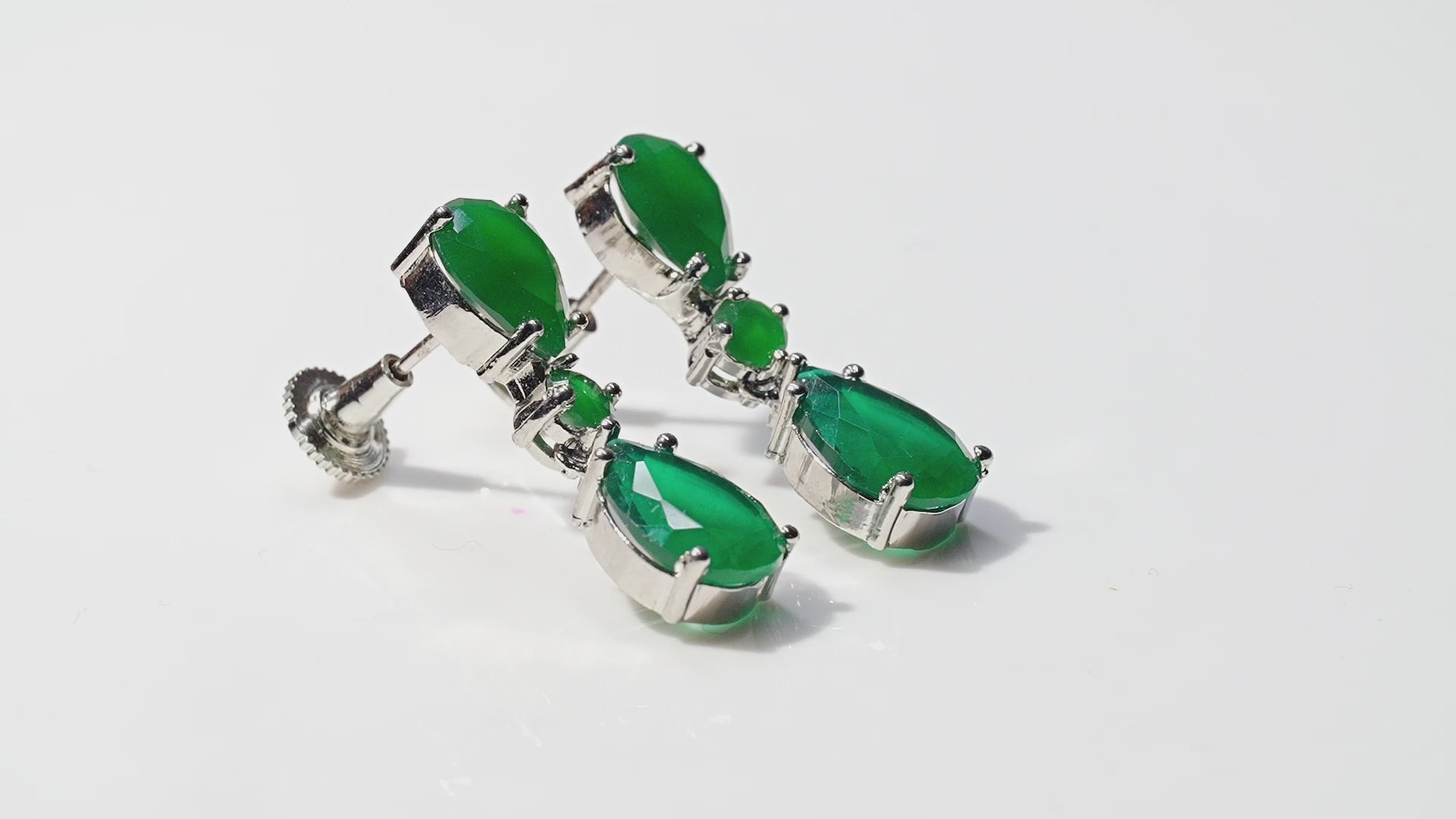 Green Emerald Drop Earrings with CZ – Elegant & Lightweight