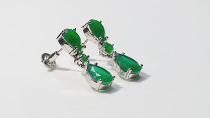 Emerald Earrings, Dangle Drop Green Diamond CZ Statement Jewelry