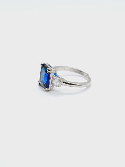 Blue Rectangle Stone American Diamond Ring