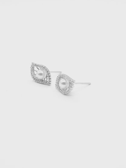 Pearl Eye Shape American Diamond Stud Earrings