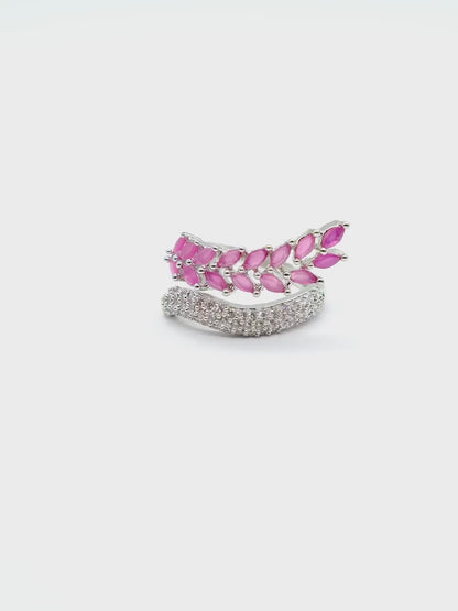 Pink Leaf Design American Diamond Ring