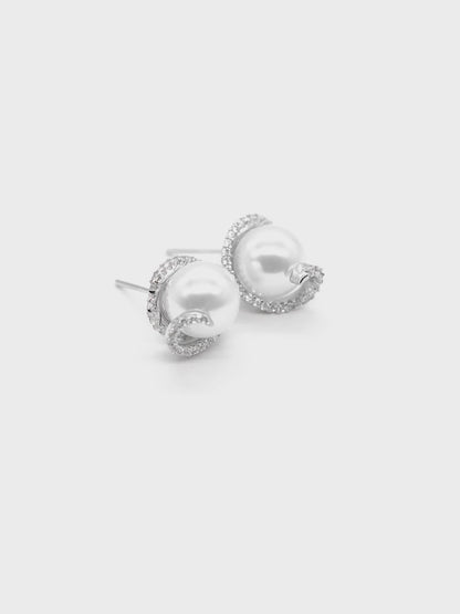Pearl Swirl American Diamond Stud Earrings