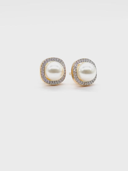 Pearl American Diamond Stud Earrings