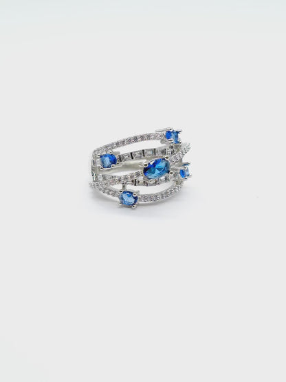 Blue Multi Stone American Diamond Ring