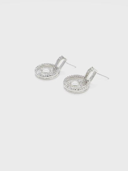 Circular Pearl American Diamond Drop Earrings