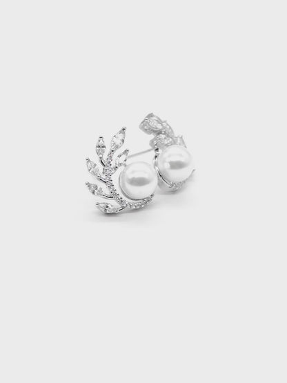 Pearl Leaf American Diamond Stud Earrings