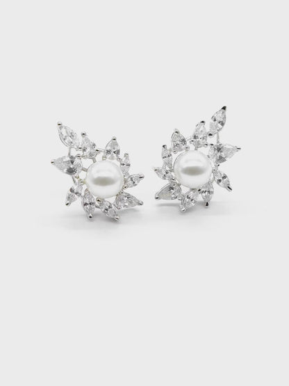 Pearl Floral American Diamond Stud Earrings
