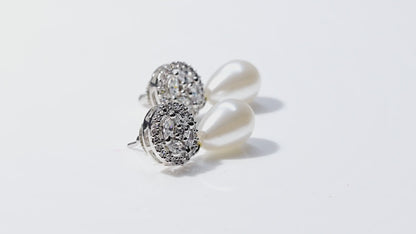 Luxury Pearl Drop Earrings with American Diamond and CZ