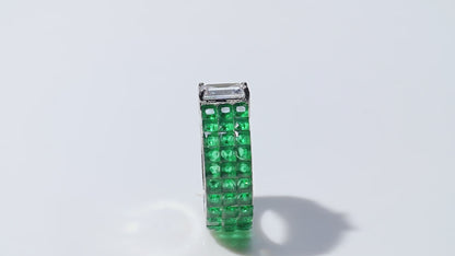 Emerald Band Ring with Green Diamond and CZ, Wide Statement Ring