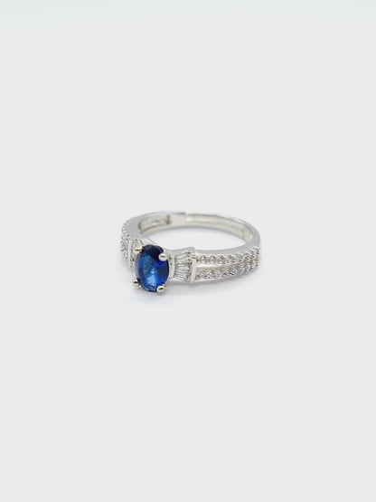 Blue Oval Stone American Diamond Ring