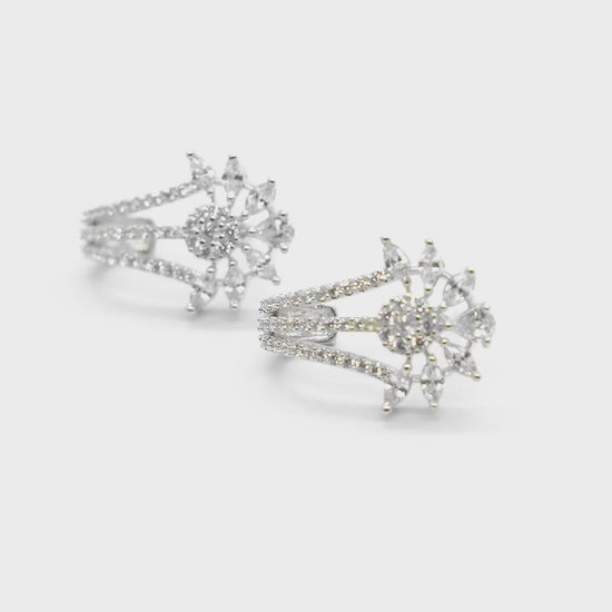 Close-up product video of Floral American Diamond Drop Earrings showcasing the sparkling floral design, American diamonds, and elegant craftsmanship.