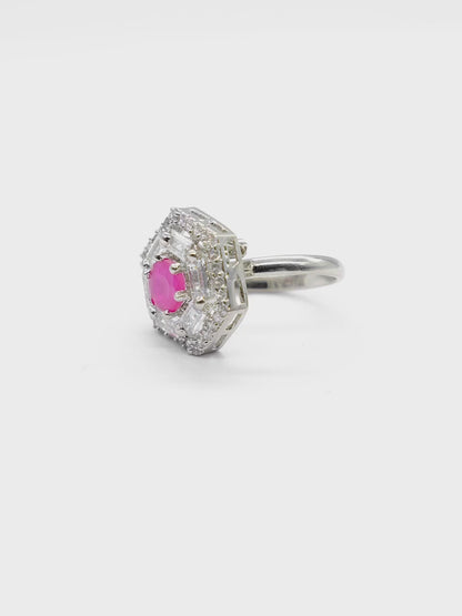 Pink Hexagon Halo American Diamond Ring