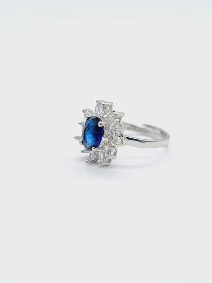 Blue Floral Halo American Diamond Ring