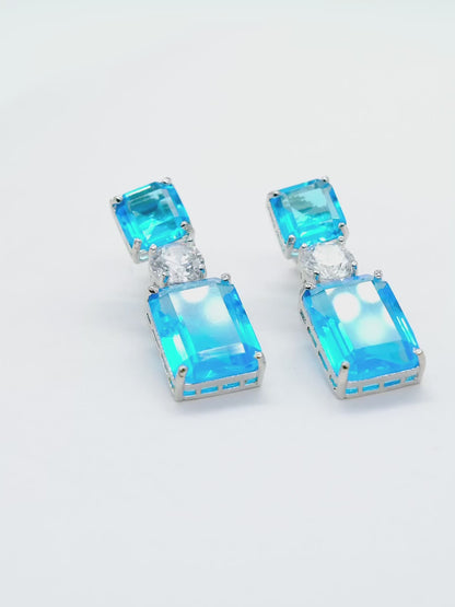 Blue Geometric Drop Earrings