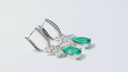 Teal Earrings Cubic Zirconia Green Blue Diamond | Teal Sapphire Hoop Dangle Earrings