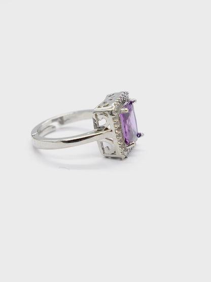 Purple Halo Square Stone American Diamond Ring