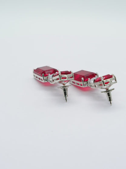 Red Geometric Drop Earrings