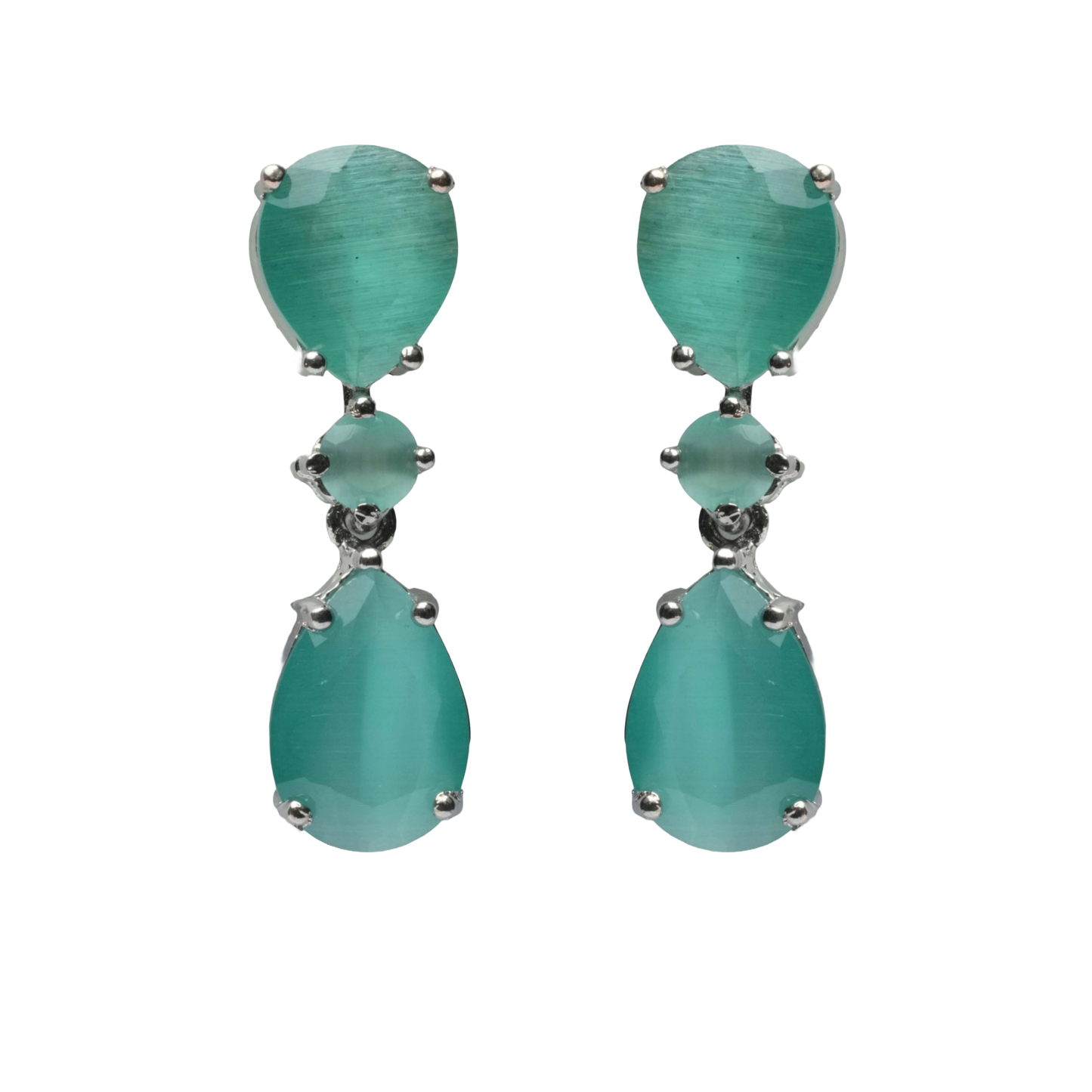 Front view of Teal Green Drop Earrings for Women highlighting the elegant drop design and premium finish.