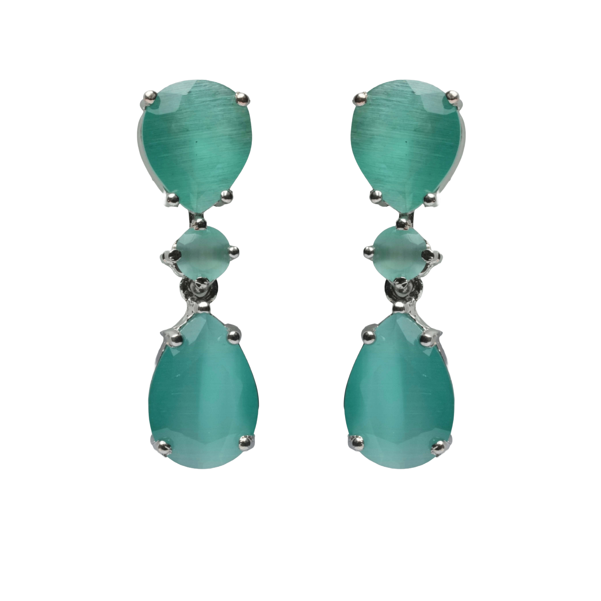 Front view of Teal Green Drop Earrings for Women highlighting the elegant drop design and premium finish.